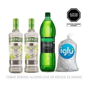 2 Vodka Smirnoff Green Apple 0.7L + 1 Evervess 1.5Lt + 1 Hielo
